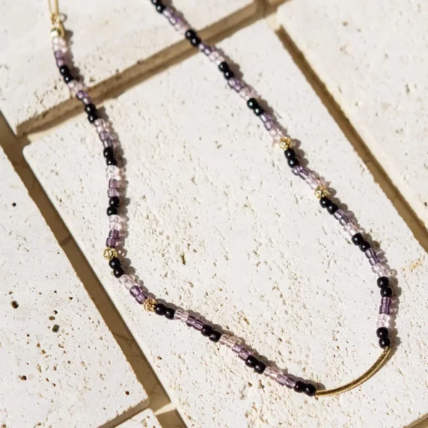 handmade black purple glass bead everyday dainty necklace