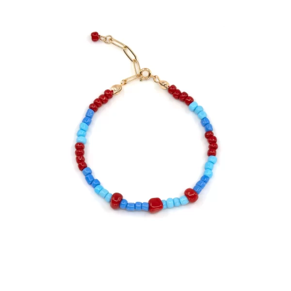 women's small blue red glass bead sea bracelet