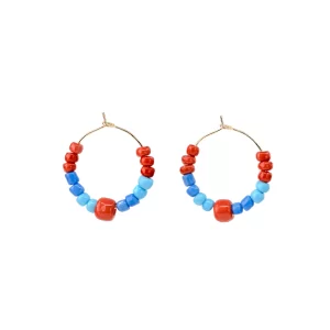 summer handmade blue red beaded hoop earrings