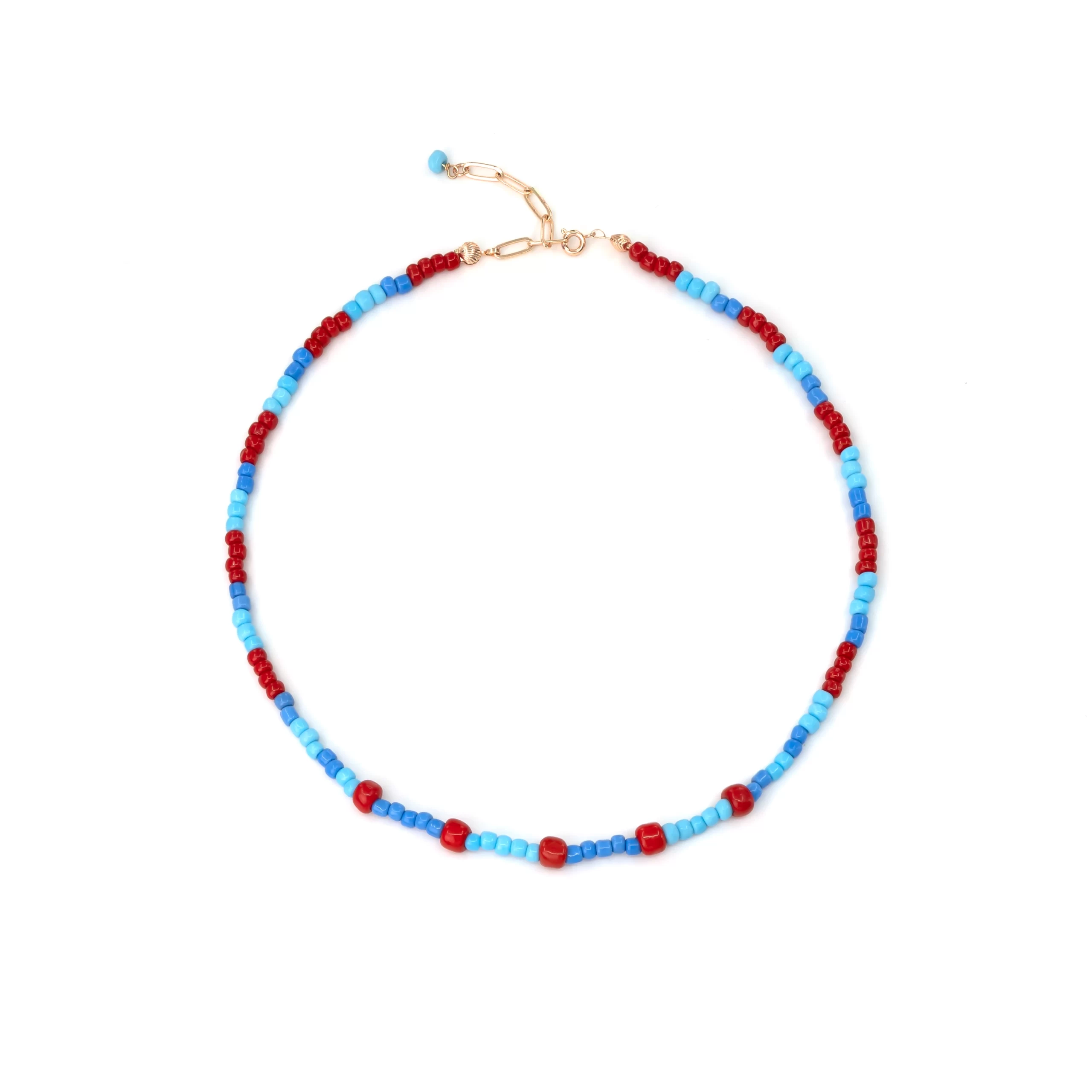 summer handmade blue red beaded necklace for women