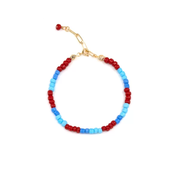 women's tiny blue red glass seed bead bracelet