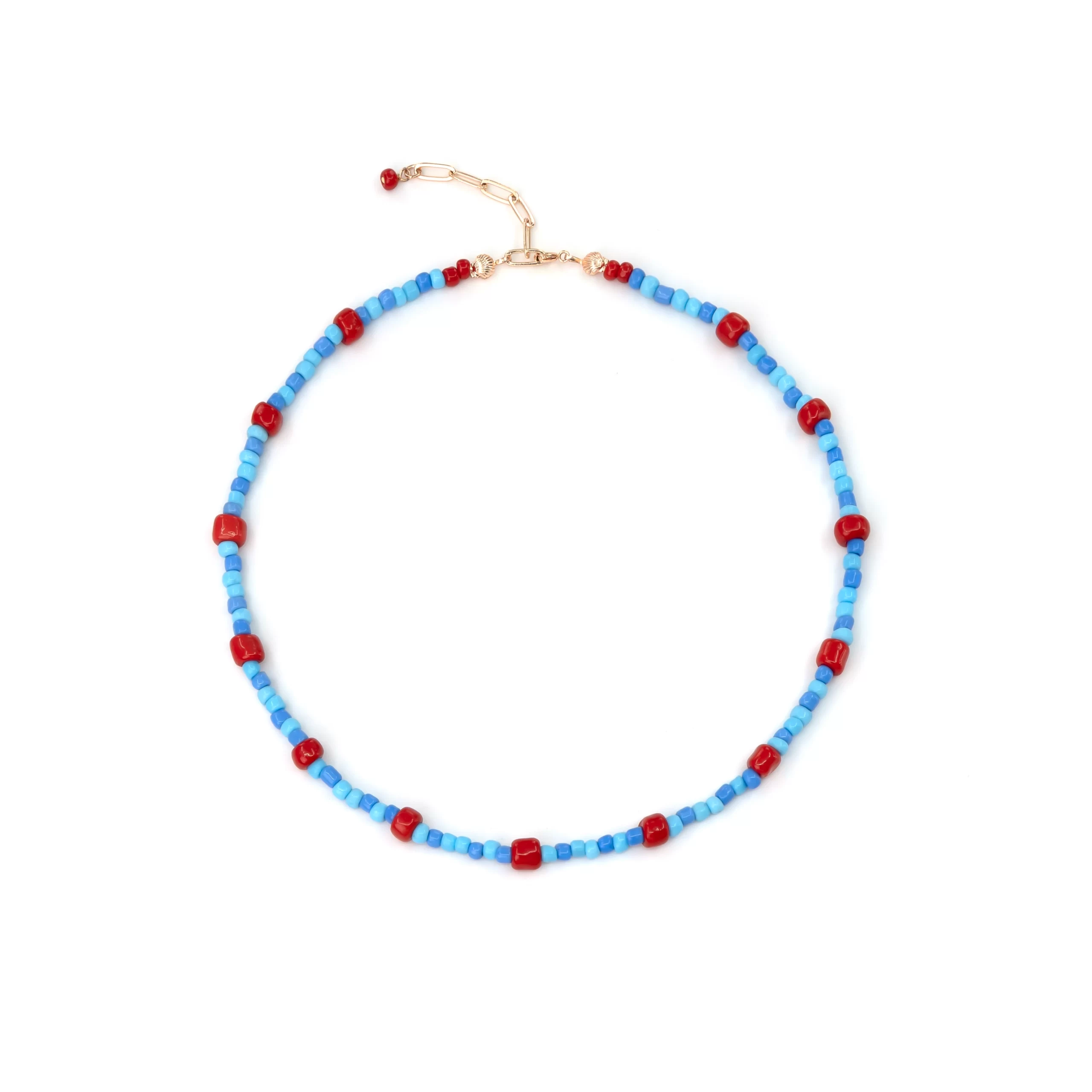 summer handmade blue red beaded station necklace for women