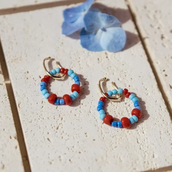 summer handmade blue red beaded ear cuffs no piercing