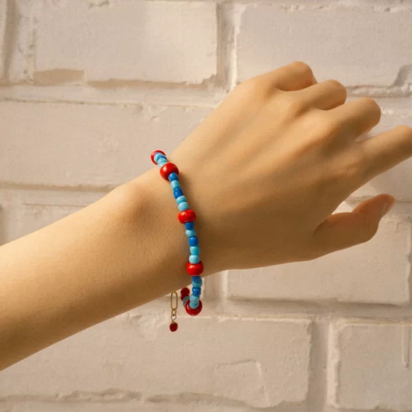 women's statement small blue red glass bead bracelet