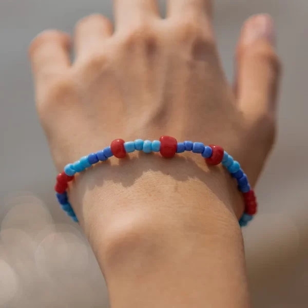 women's small blue red glass bead sea bracelet