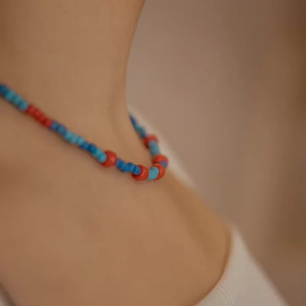 summer handmade blue red beaded necklace for women