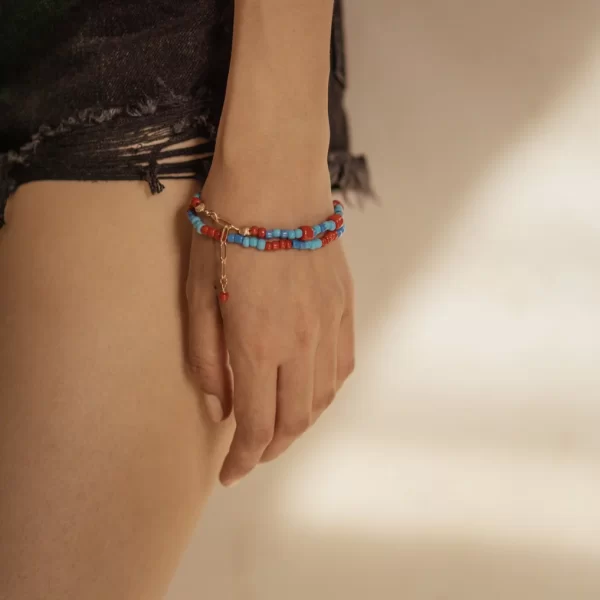 women's tiny blue red glass seed bead bracelet