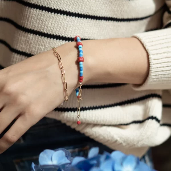 women's statement small blue red glass bead bracelet