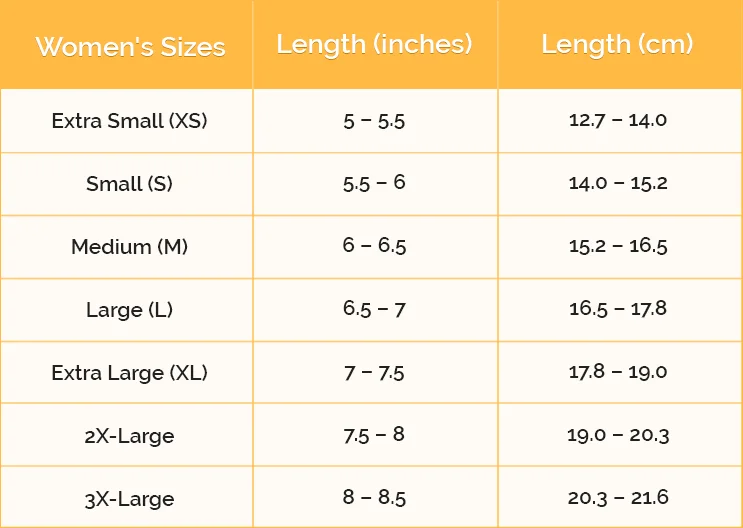 Bracelet sizing chart for women