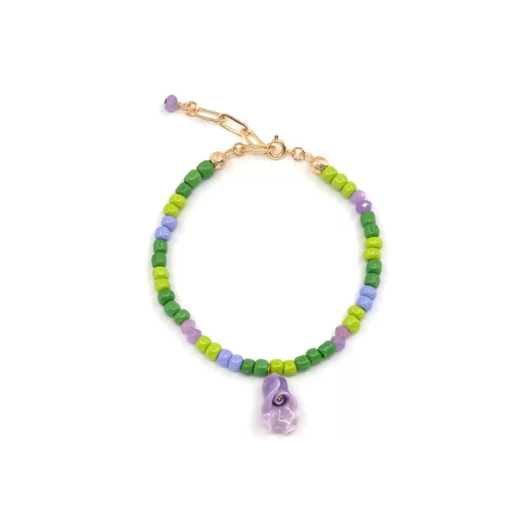 handmade purple green beaded flower bracelet for women