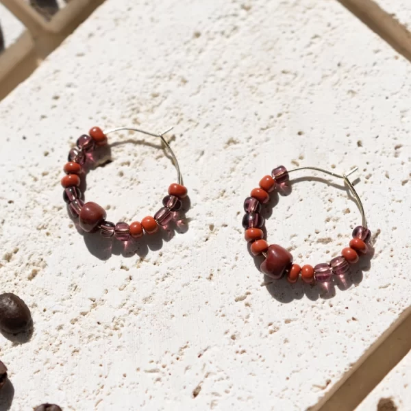 handmade brown beaded hoop earrings