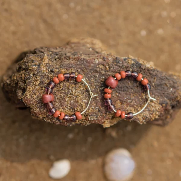 handmade brown beaded hoop earrings