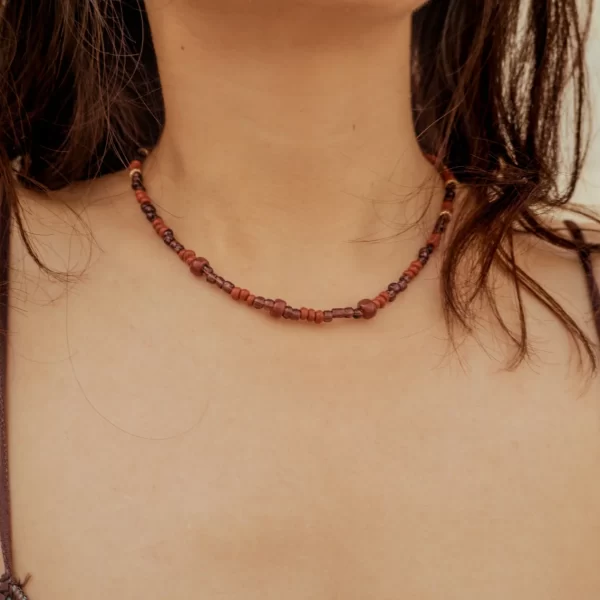 women's handmade brown glass seed bead necklace