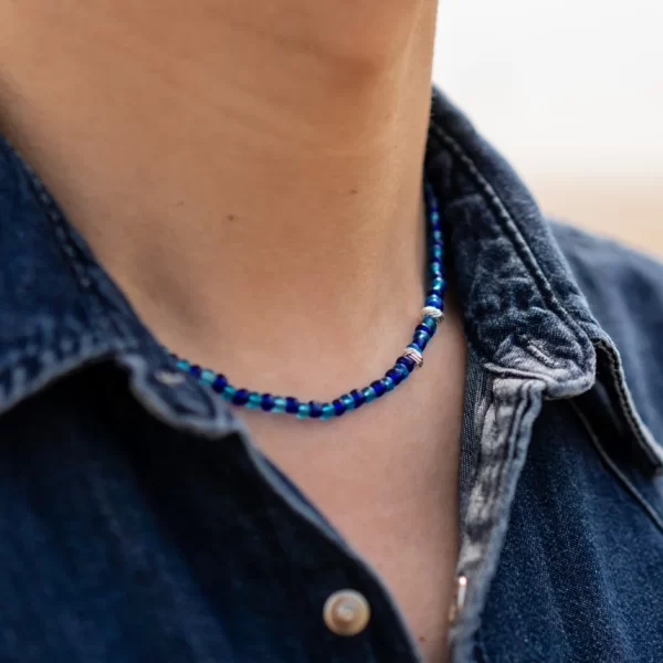 summer handmade sea blue beaded necklace for men and women