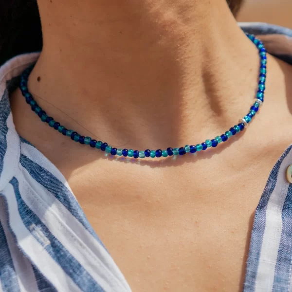 summer handmade sea blue beaded necklace for men and women