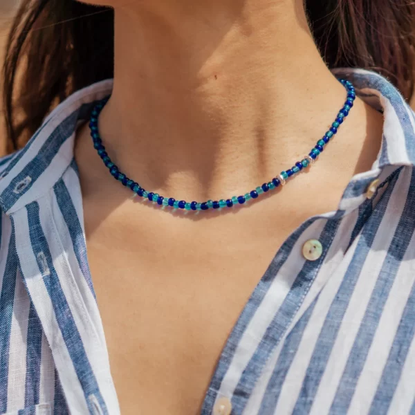 summer handmade sea blue beaded necklace for men and women