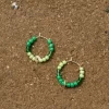 green handmade beaded hoop earrings