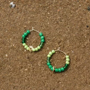 green handmade beaded hoop earrings