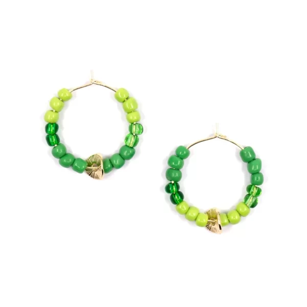 green handmade beaded hoop earrings