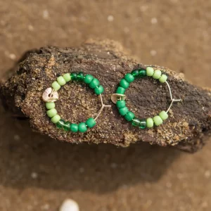 green handmade beaded hoop earrings