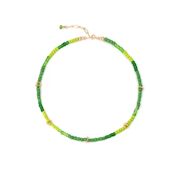 women's handmade green seed bead necklace