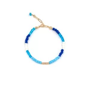 women's blue white glass seed bead bracelet