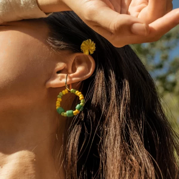 green yellow handmade ear cuffs no piercing