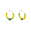 green yellow handmade beaded hoop earrings