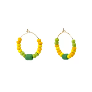 green yellow handmade beaded hoop earrings