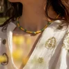 women's handmade green yellow bead necklace