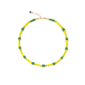 women's handmade green yellow bead necklace