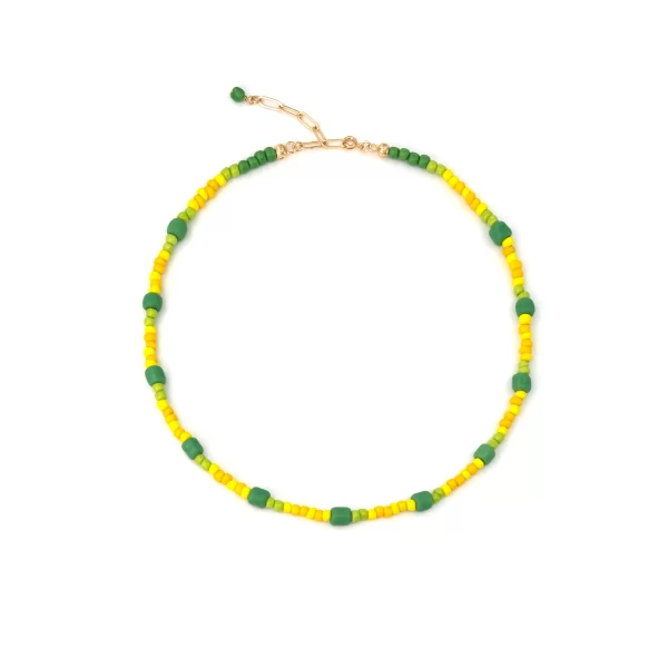 women's handmade green yellow bead necklace