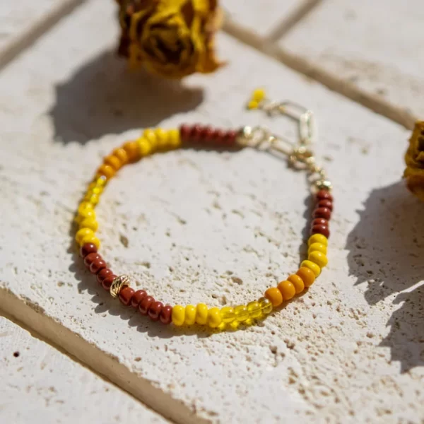 women's yellow brown orange seed bead bracelet