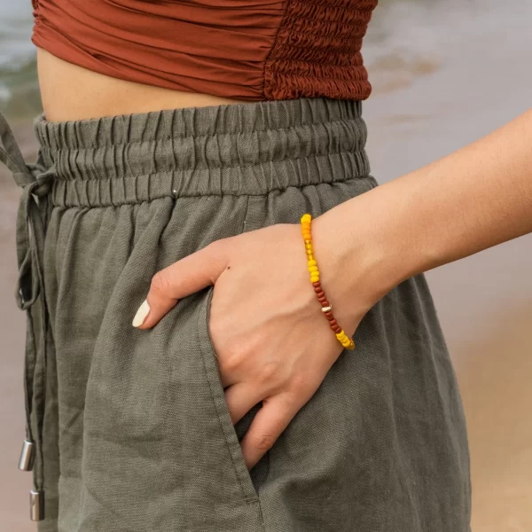 women's yellow brown orange seed bead bracelet