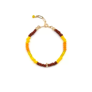 women's yellow brown orange seed bead bracelet