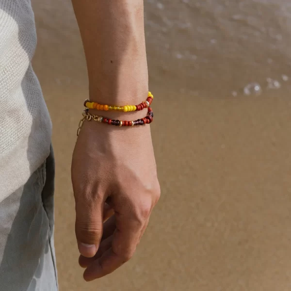 women's yellow brown orange seed bead bracelet