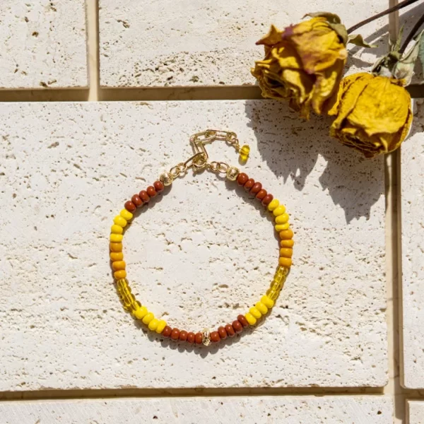 women's yellow brown orange seed bead bracelet