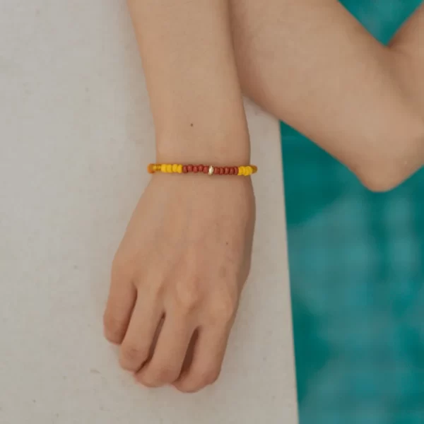 women's yellow brown orange seed bead bracelet