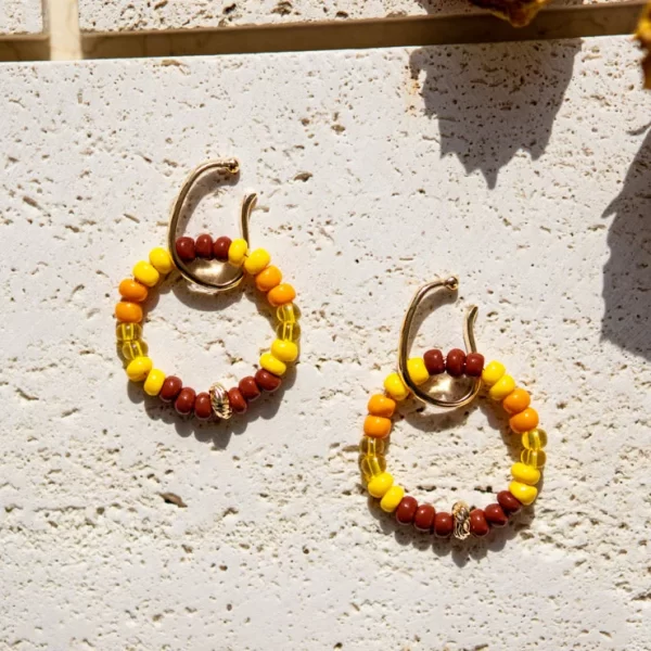 yellow brown orange handmade bead ear cuffs no piercing