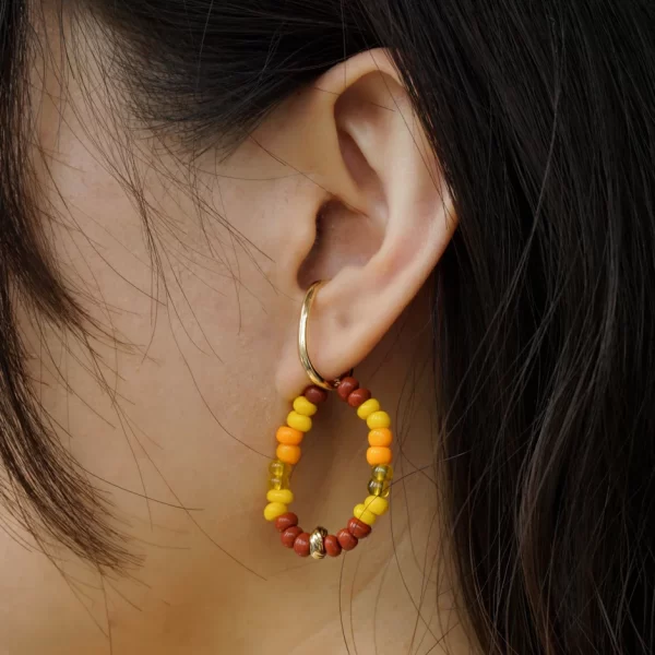 yellow brown orange handmade bead ear cuffs no piercing