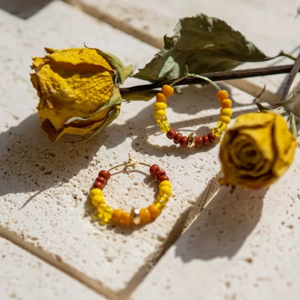 handmade colorful beaded hoop earrings