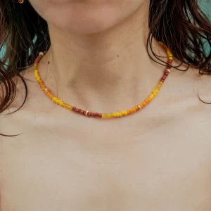 handmade brown yellow orange small beaded necklace