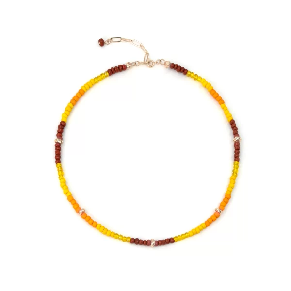 handmade brown yellow orange small beaded necklace