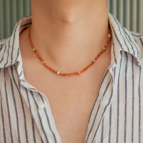 handmade orange seed bead everyday dainty necklace