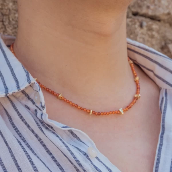 handmade orange seed bead everyday dainty necklace