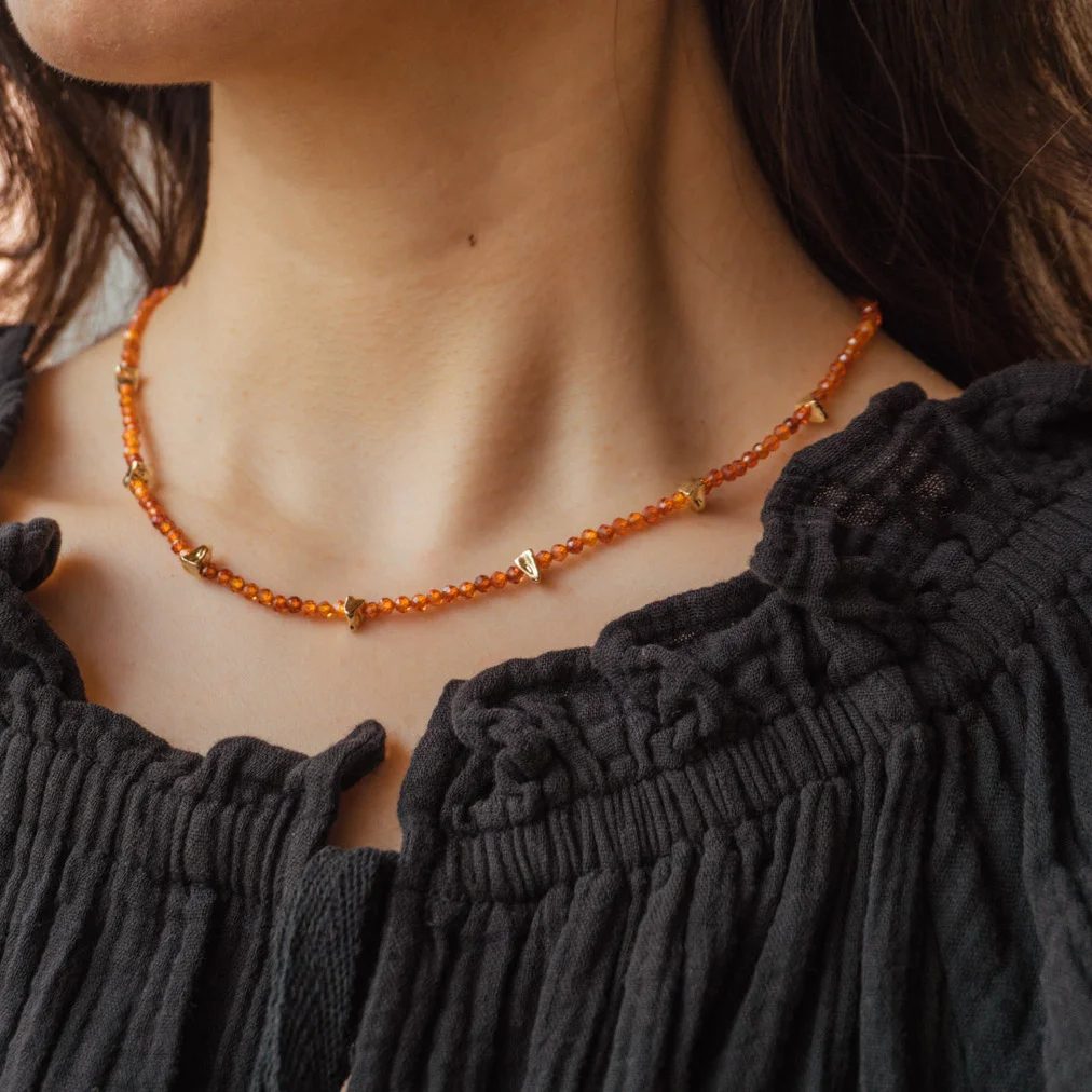 handmade orange seed bead everyday dainty necklace