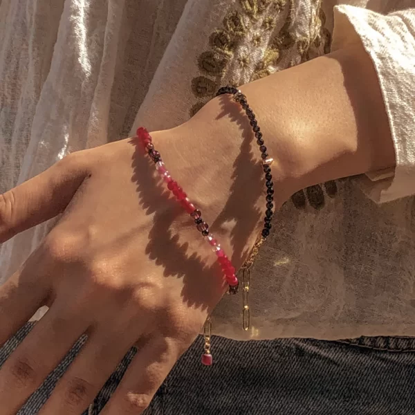 women's statement small black red bead bracelet