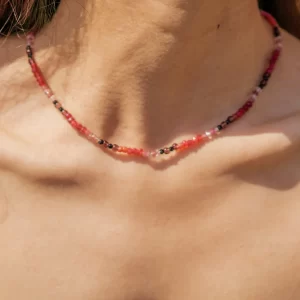 handmade black red bead everyday dainty necklace