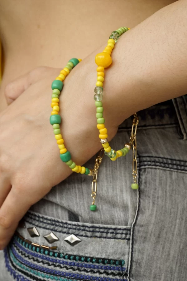 women's green yellow summer beach bracelet