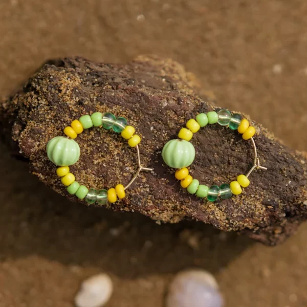 green yellow handmade hoop earrings with beads